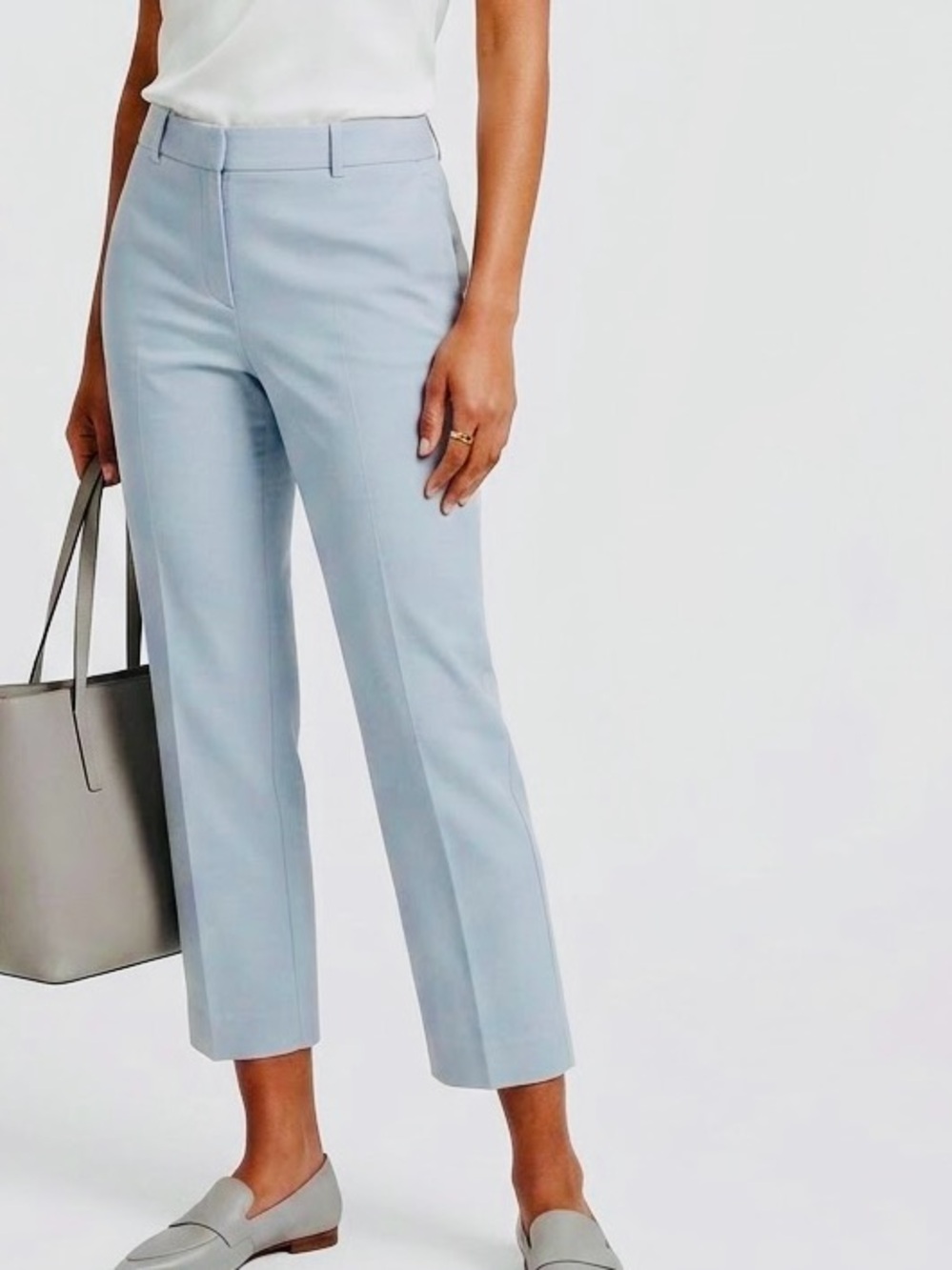 DALIA Stretchy Pale Blue Cropped Straight-Leg Trousers Ankle Pants — LHP